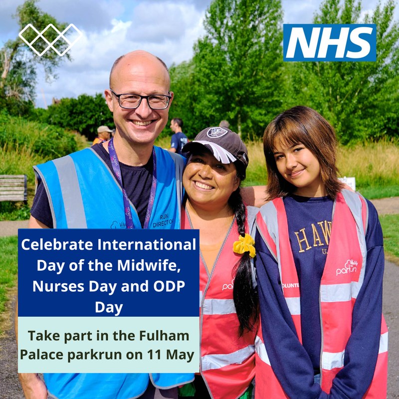 Join our parkrun group to mark International Day of the Midwife, Nurses Day and ODP Day