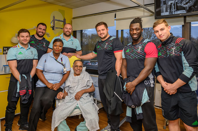 Harlequins bring Christmas cheer to West Middlesex University Hospital